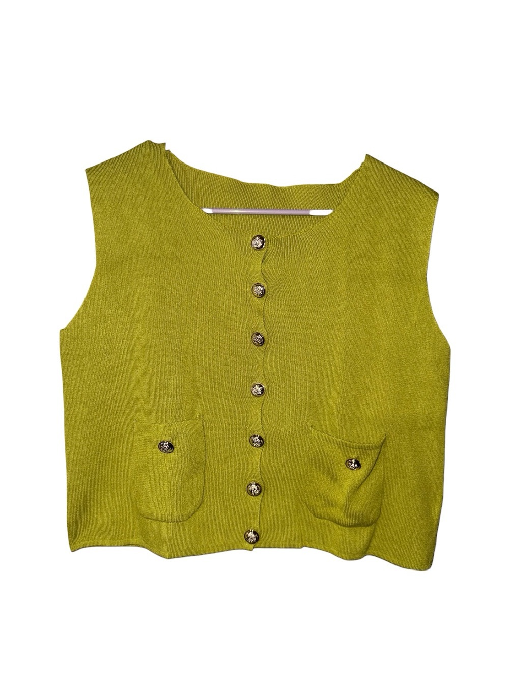 Olive Green Knit Button-Front Vest